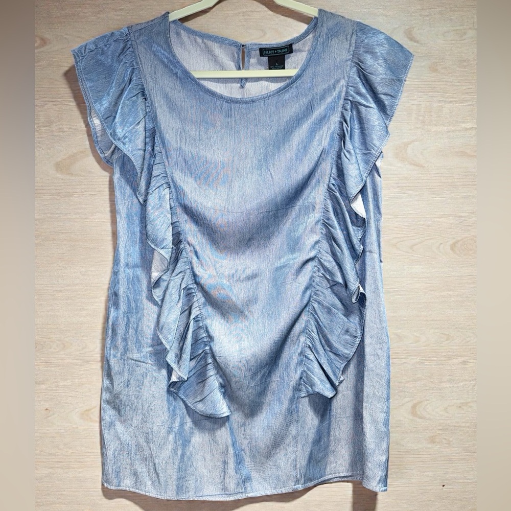 NWT! Select + Trend Women’s Blue Ruffle Sleeve Top Dressy Casual Blouse